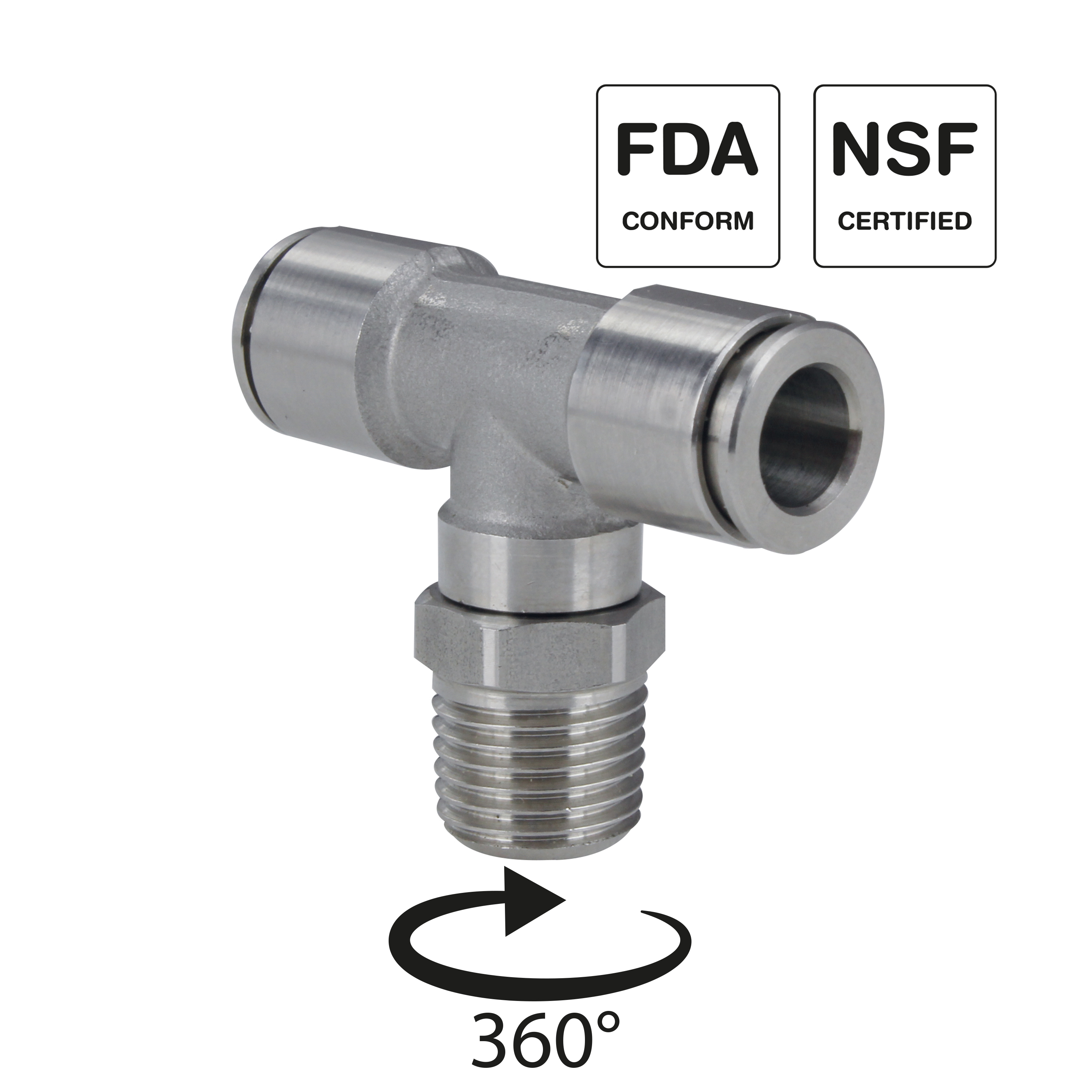 T-Schwenkverschraubung konisch, Edelstahl 1.4404, Steckverschraubung Push-In, Trigress Armaturen AG