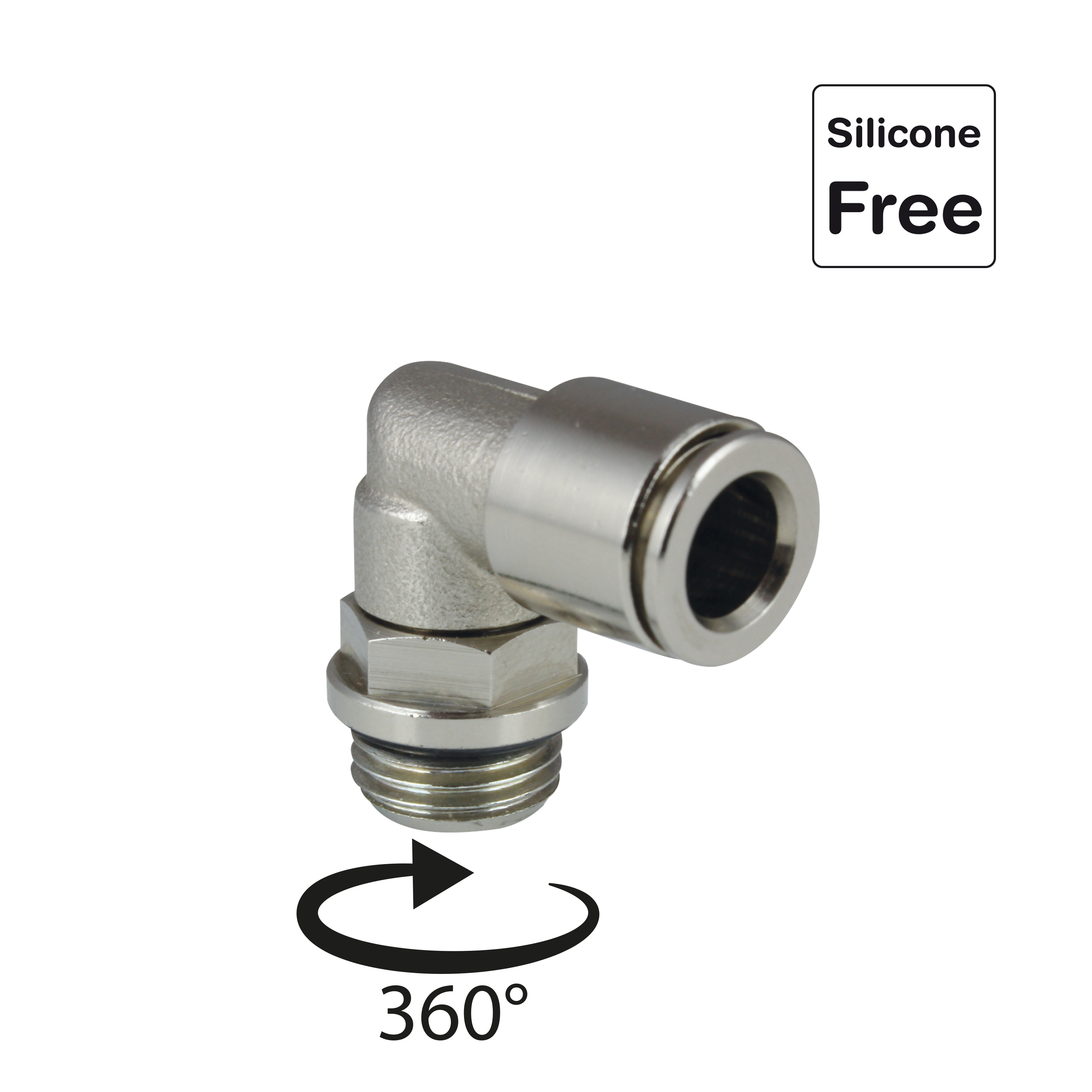 Equerre mâle, tournante, cyl. avec O-Ring, laiton nickelé, raccord instantané Push-In, Trigress Armaturen AG