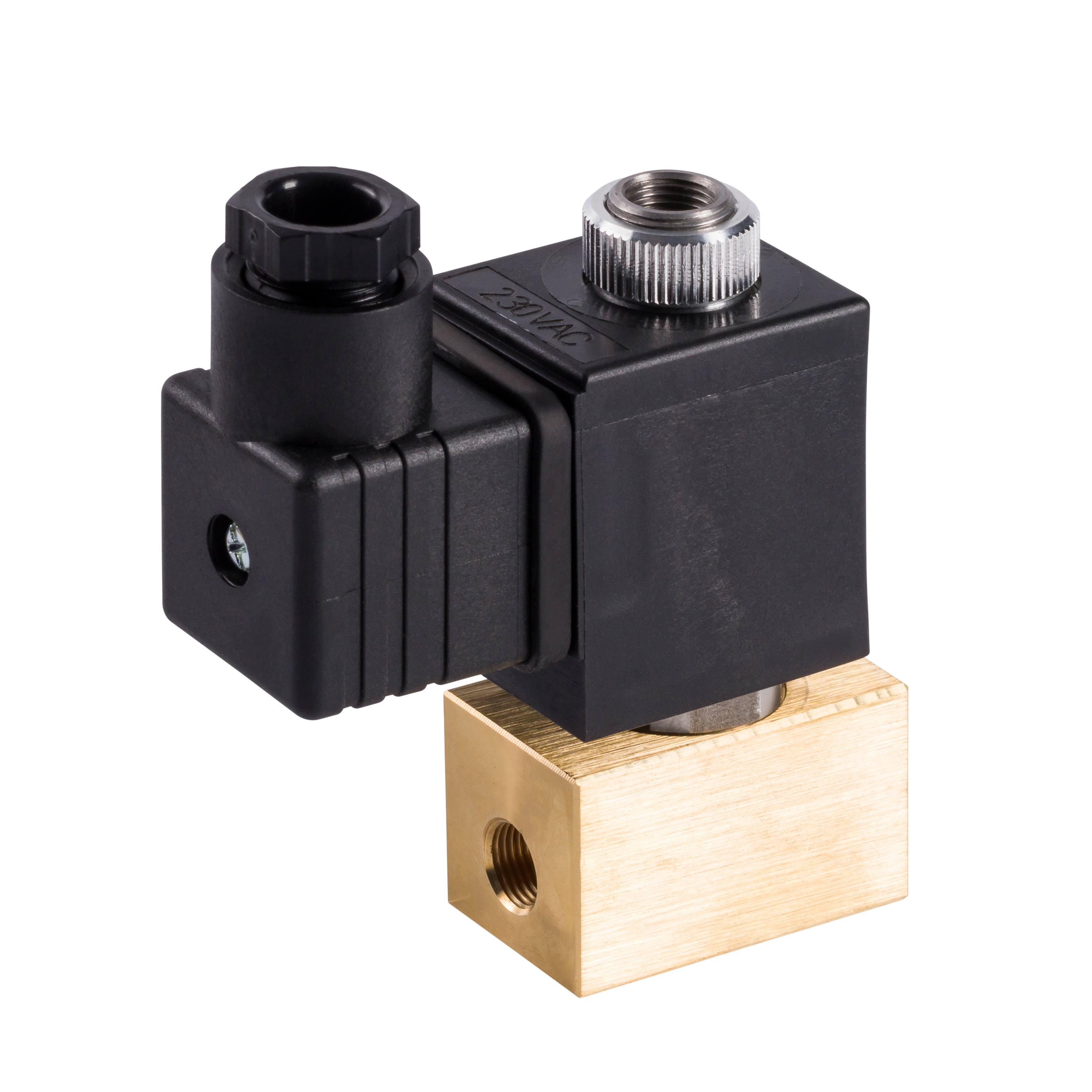 3/2-Wege Direktgesteuertes Magnetventil, stromlos geschlossen, Messing