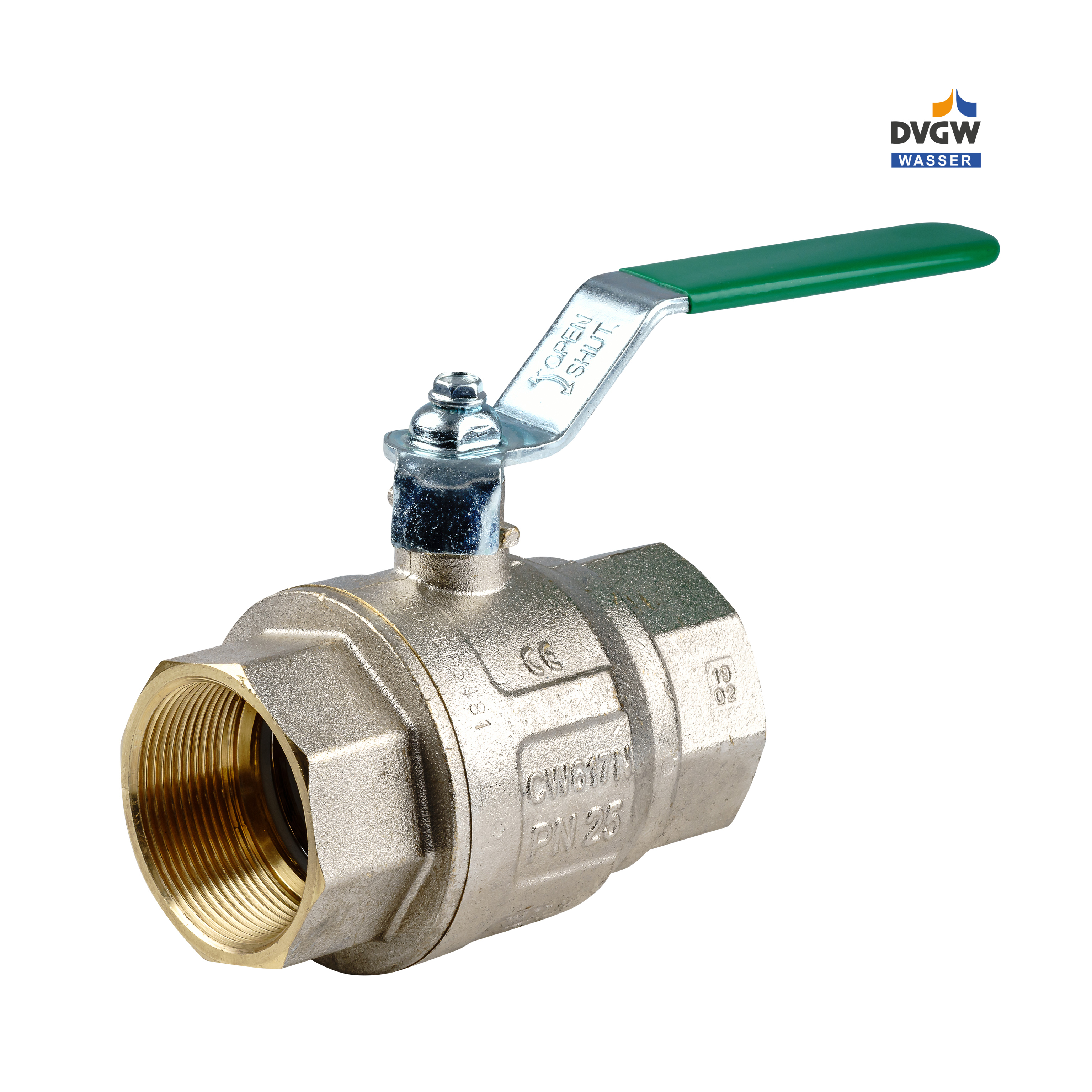 Kugelhahn Innengewinde für Trinkwasser mit DVGW-Zulassung und grünem Stahlband-Griff, RB 376, Trigress Armaturen AG
