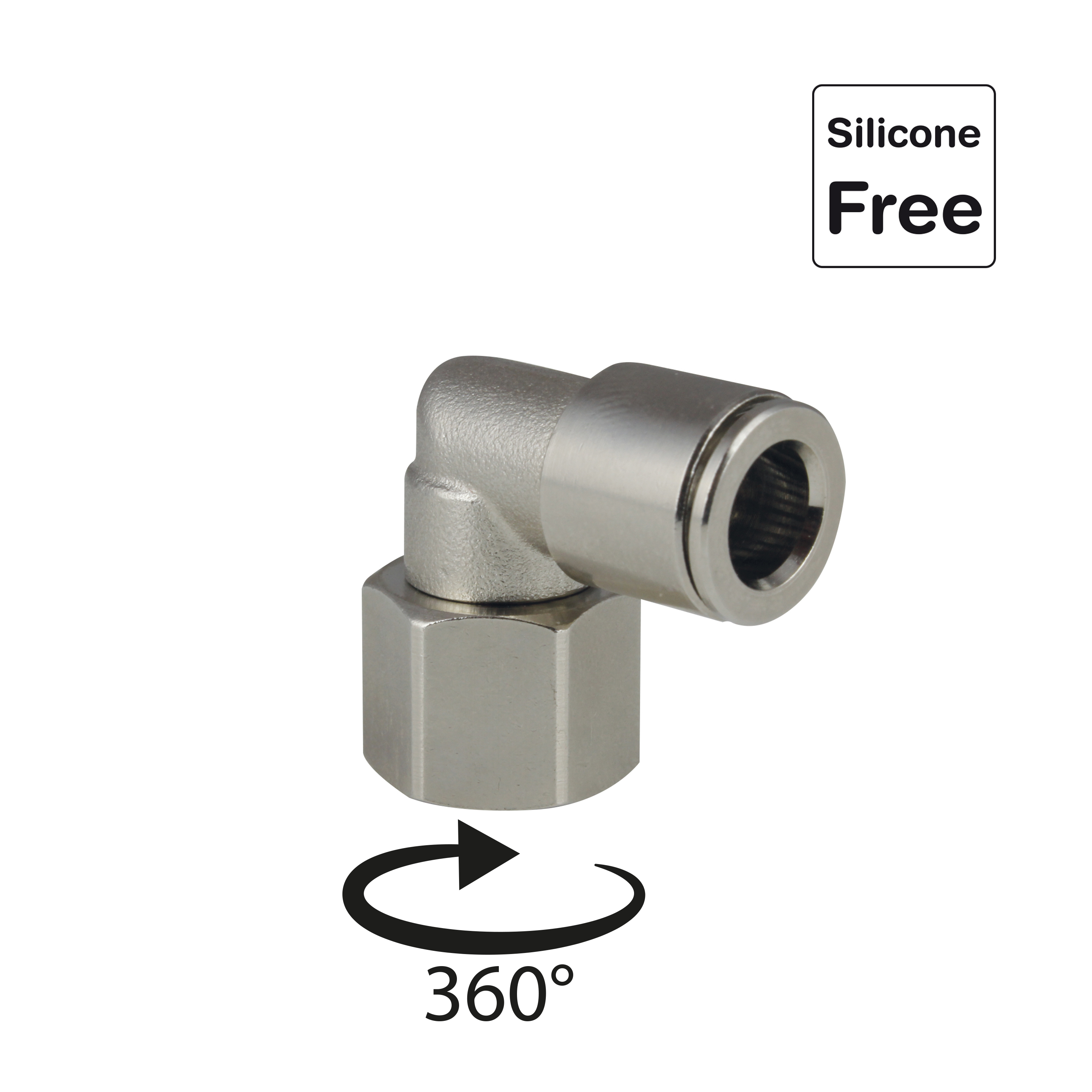Equerre tournante, femelle, laiton nickelé, raccord instantané Push-In, Trigress Armaturen AG