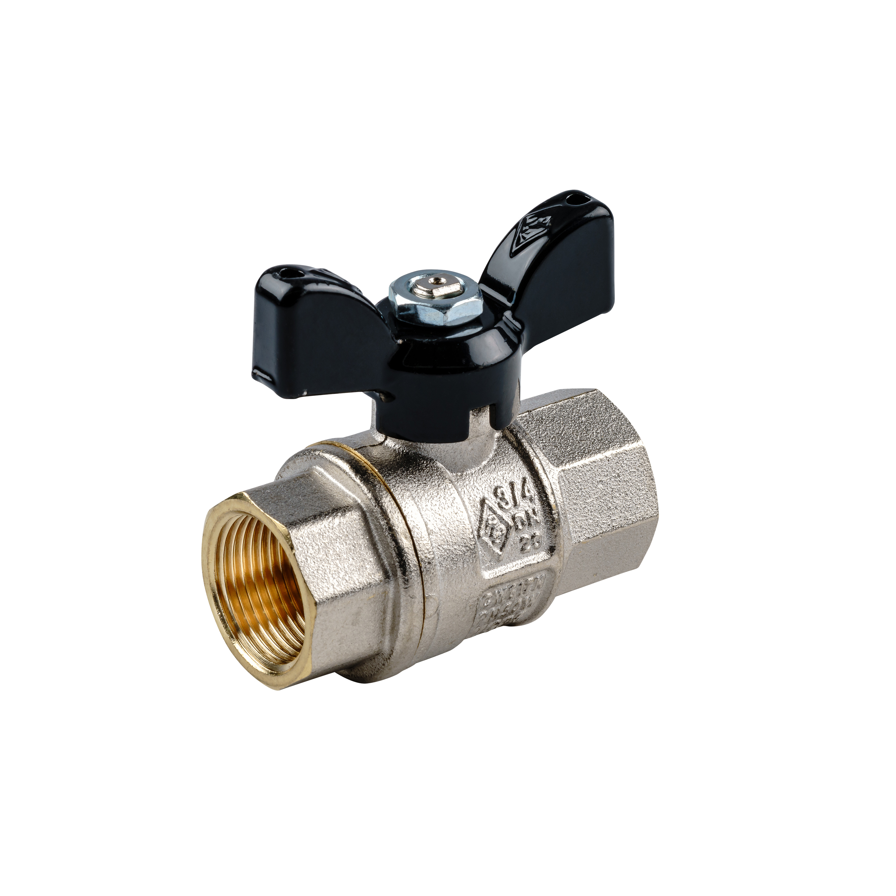 Kugelhahn Innengewinde für Druckluft und Industrie mit schwarzem Flügel-Griff