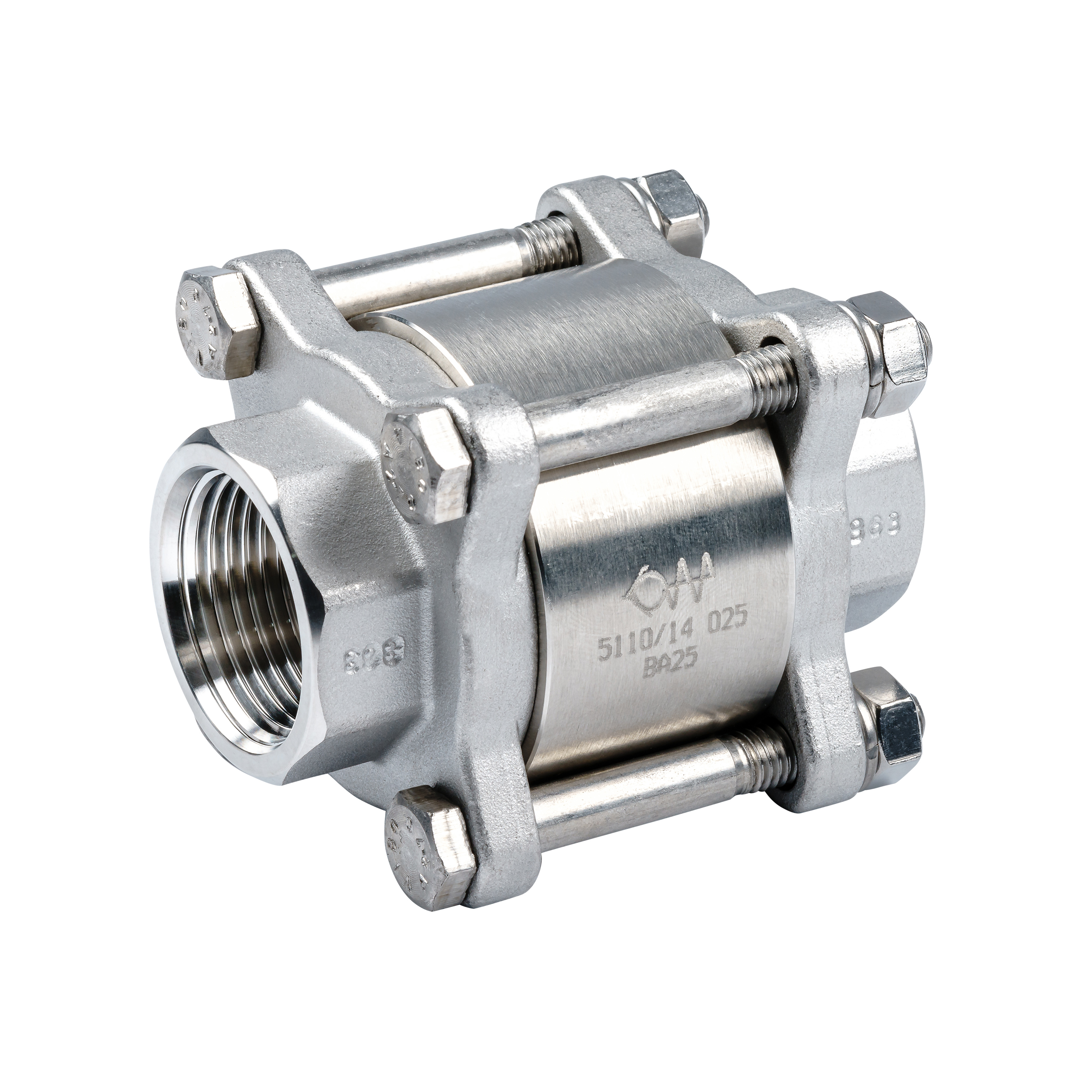 Korrosionsbeständiges Rückschlagventil aus Edelstahl V4A für chemische Medien und hohe Temperaturen.