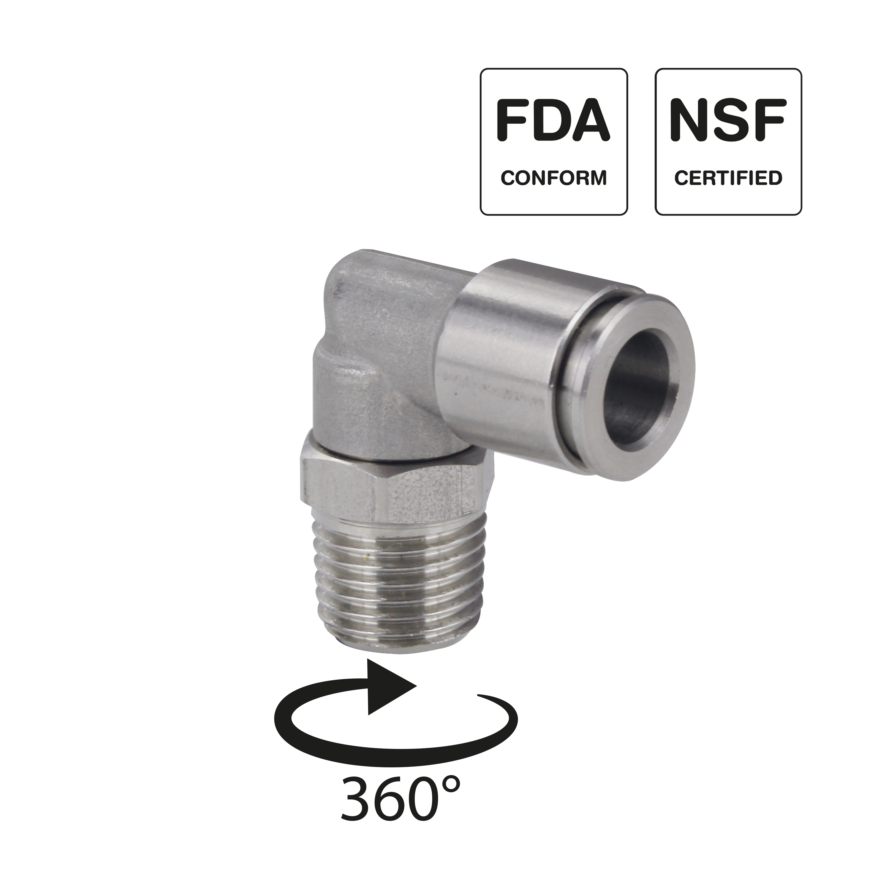 Winkelschwenk-Einschraubverschraubung konisch, Edelstahl 1.4404, Steckverschraubung Push-In, Trigress Armaturen AG