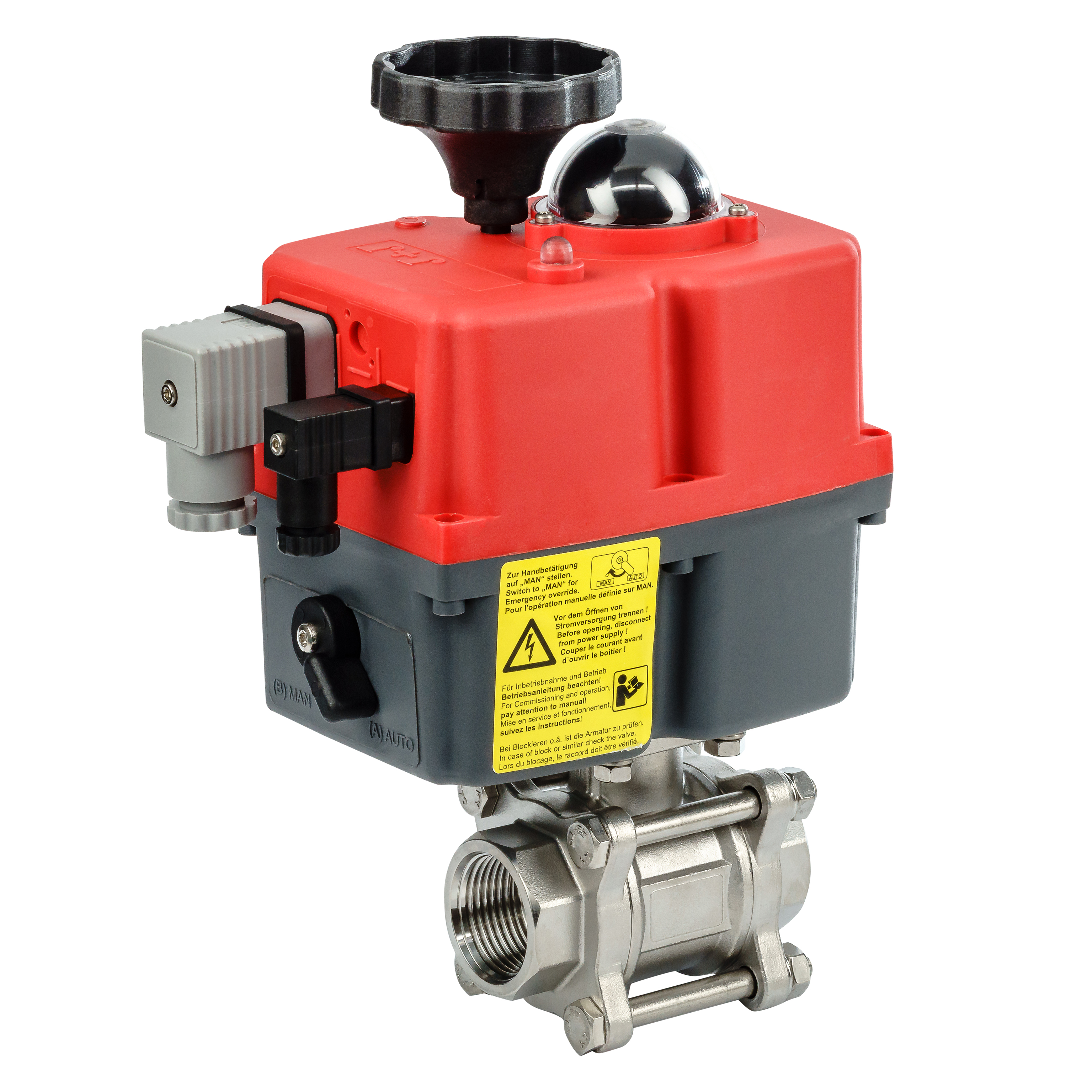 3-teiliger Edelstahl-Kugelhahn mit Schweissanschluss und elektrischem Schwenkantrieb