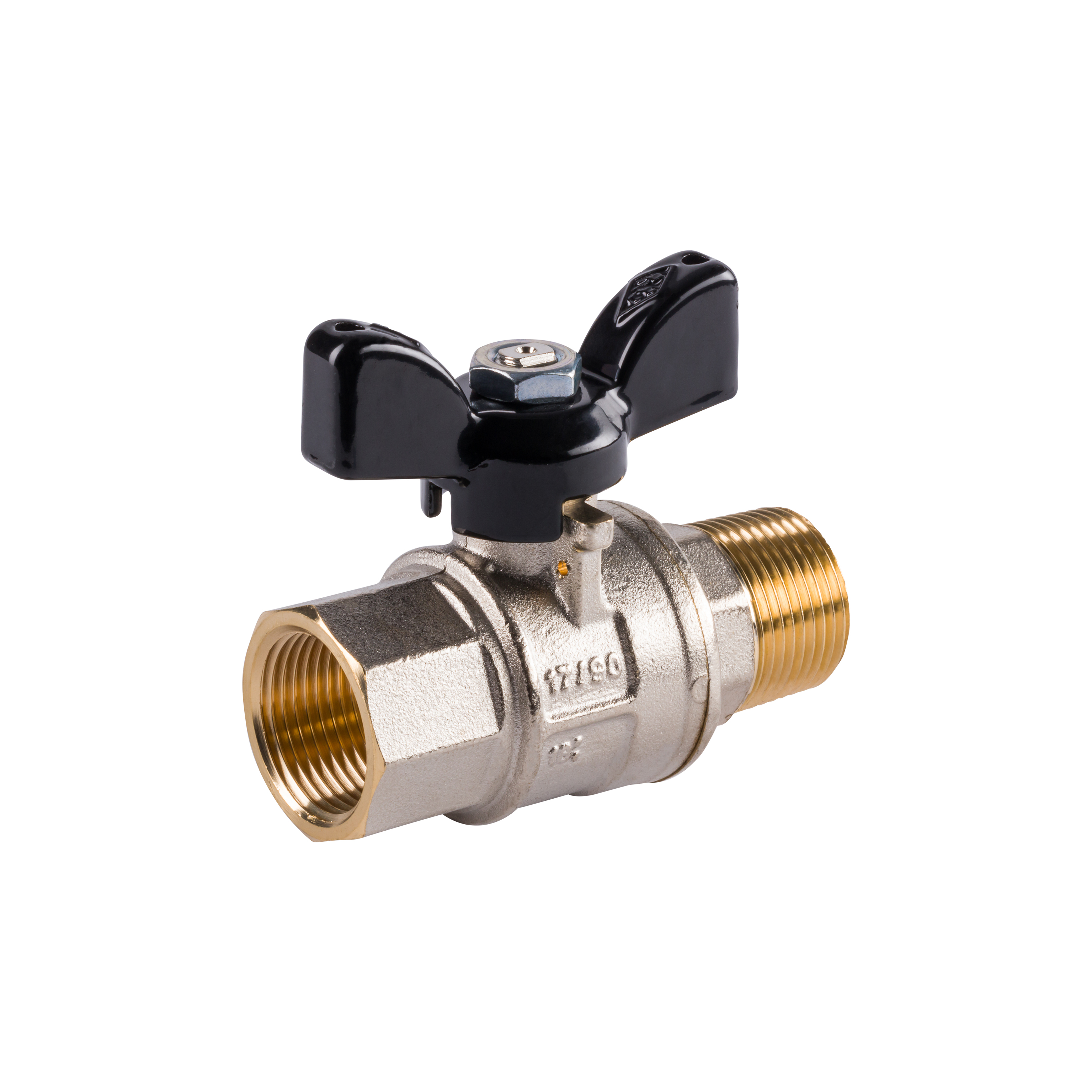 Kugelhahn Innen-Aussengewinde für Druckluft und Industrie mit schwarzem Flügel-Griff