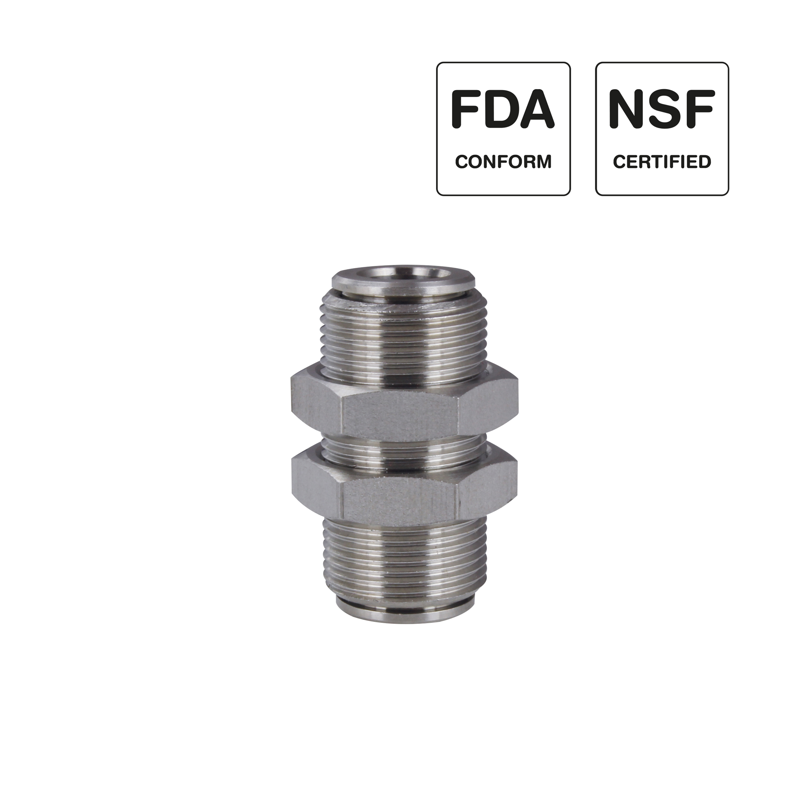 Gerade Schottverschraubung, Edelstahl 1.4404, Steckverschraubung Push-In, Trigress Armaturen AG