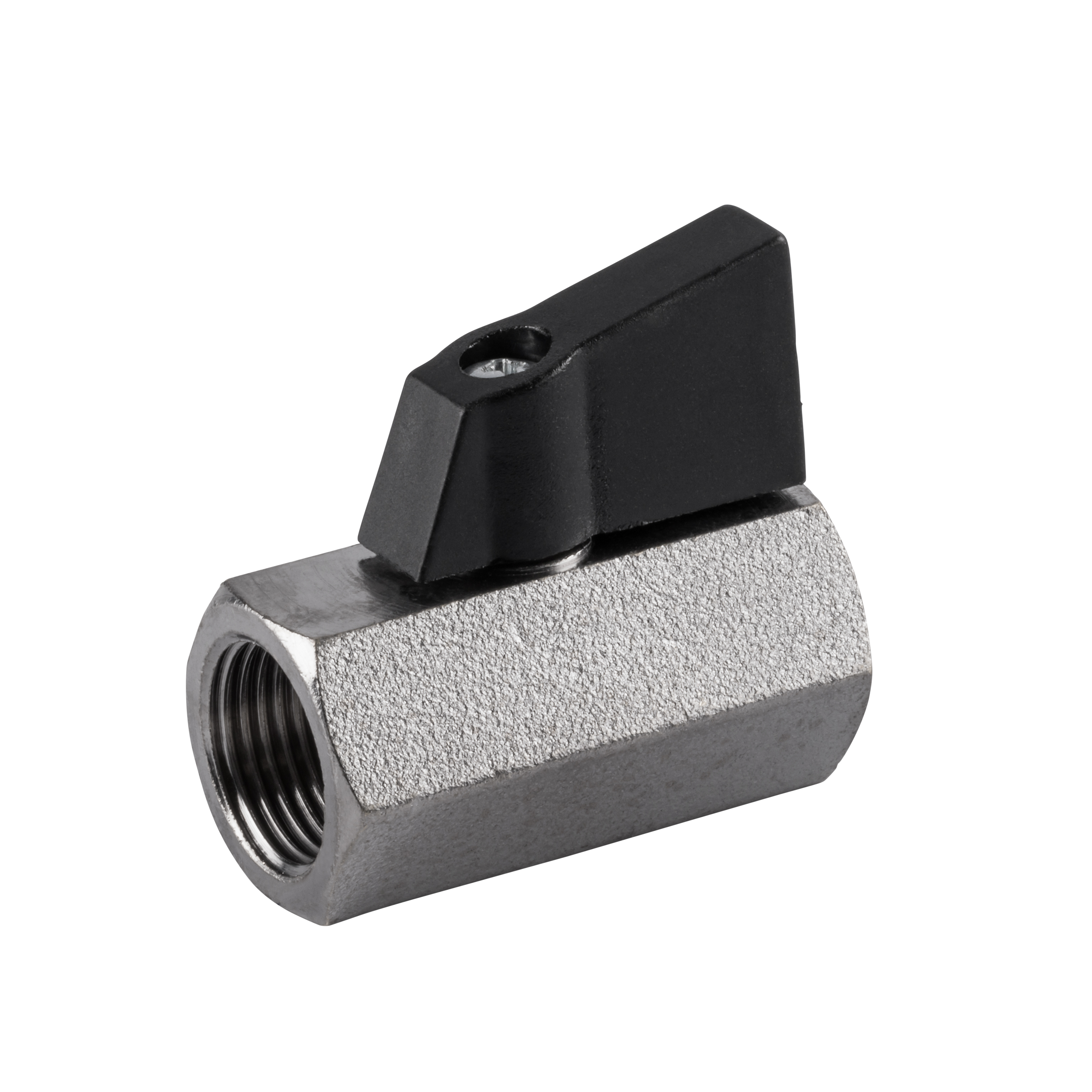 Miniatur-Kugelhahn Innengewinde für Druckluft und Industrie mit schwarzem Griff