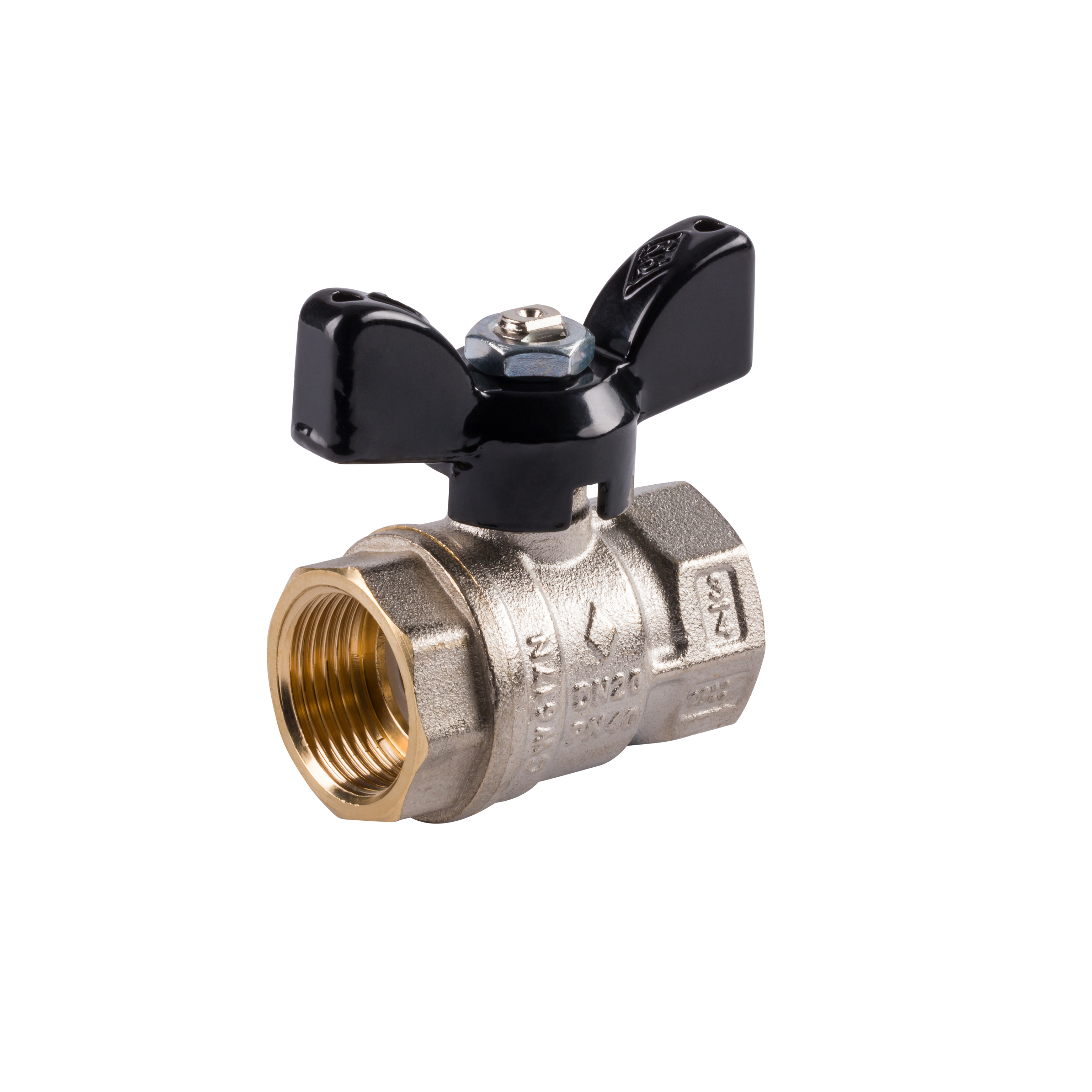 2/2-Wege Kugelhahn, 1/2" – 1", Messing vernickelt, Aluminium Flügelgriff, RB 1520, Trigress Armaturen AG
