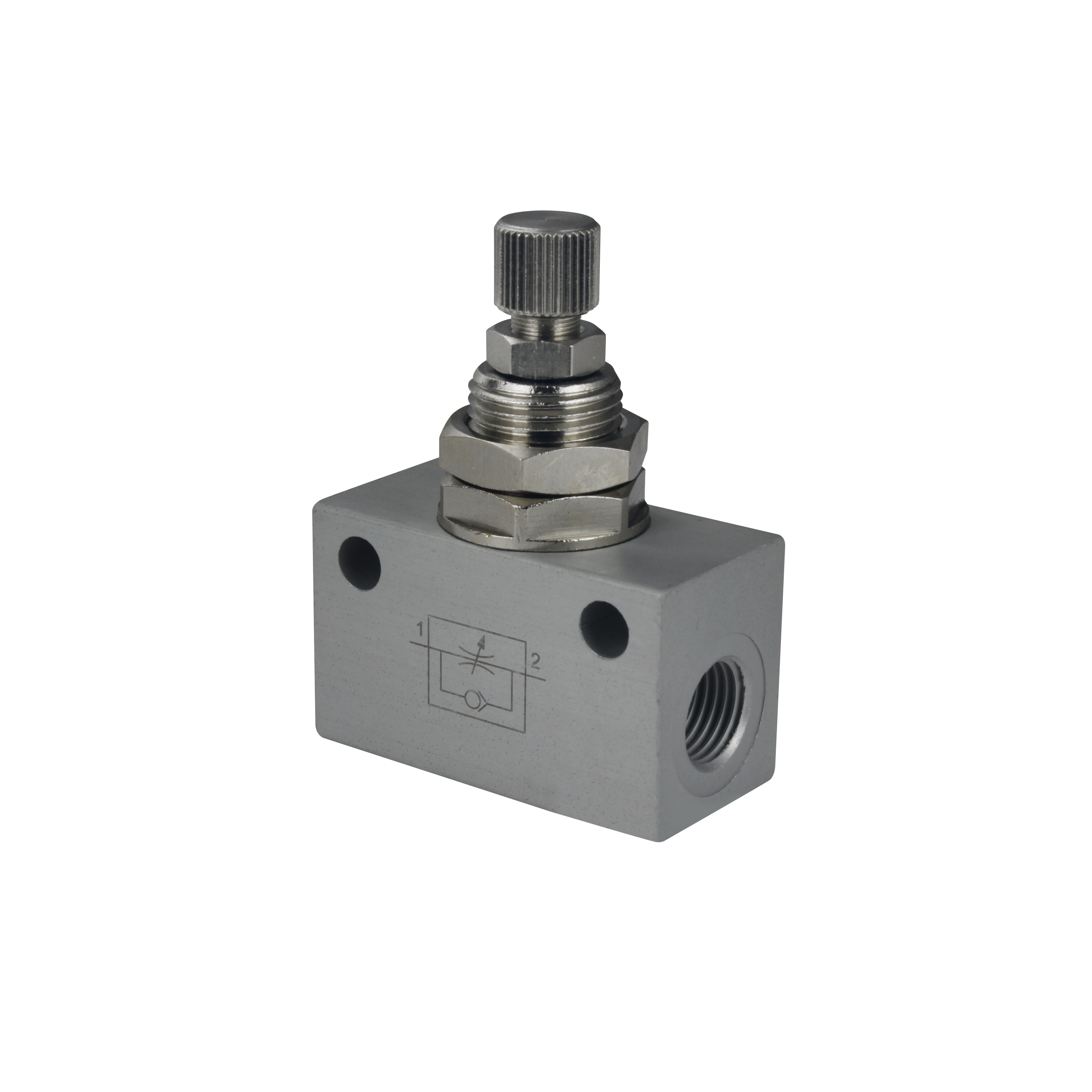 Drosselventil oder Drosselrueckschlagventil mit Innengewinde in Blockbauform