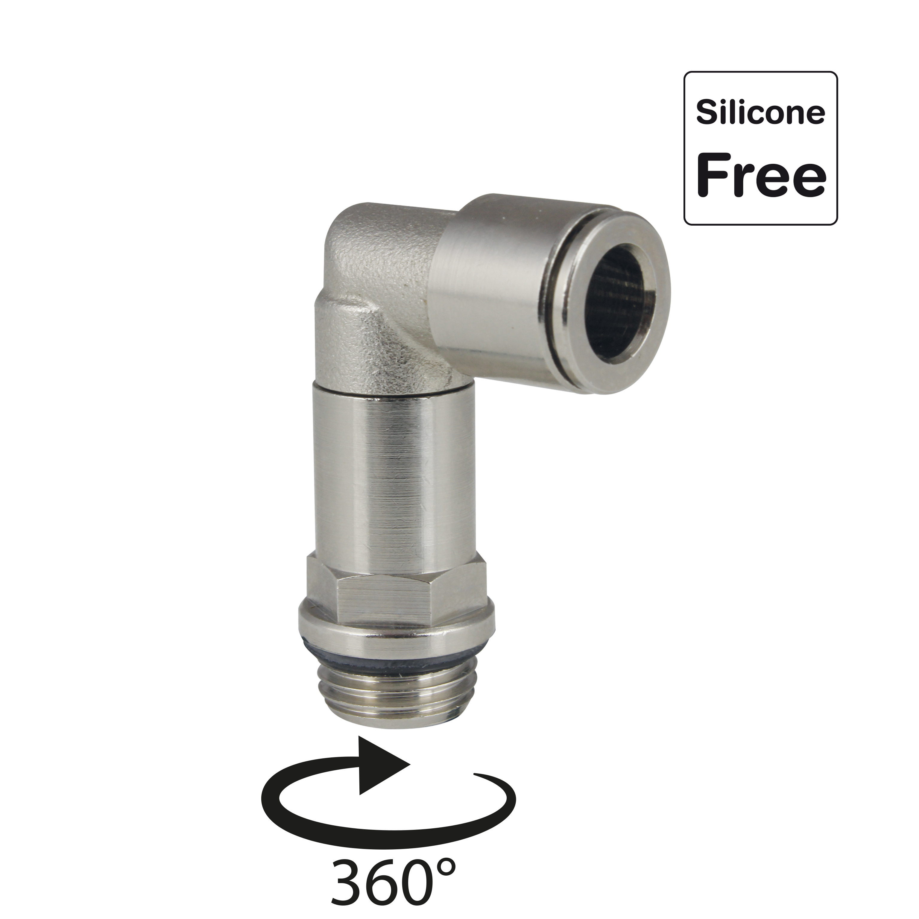 Equerre mâle, tournante, cyl. avec O-Ring, laiton nickelé, raccord instantané Push-In, Trigress Armaturen AG