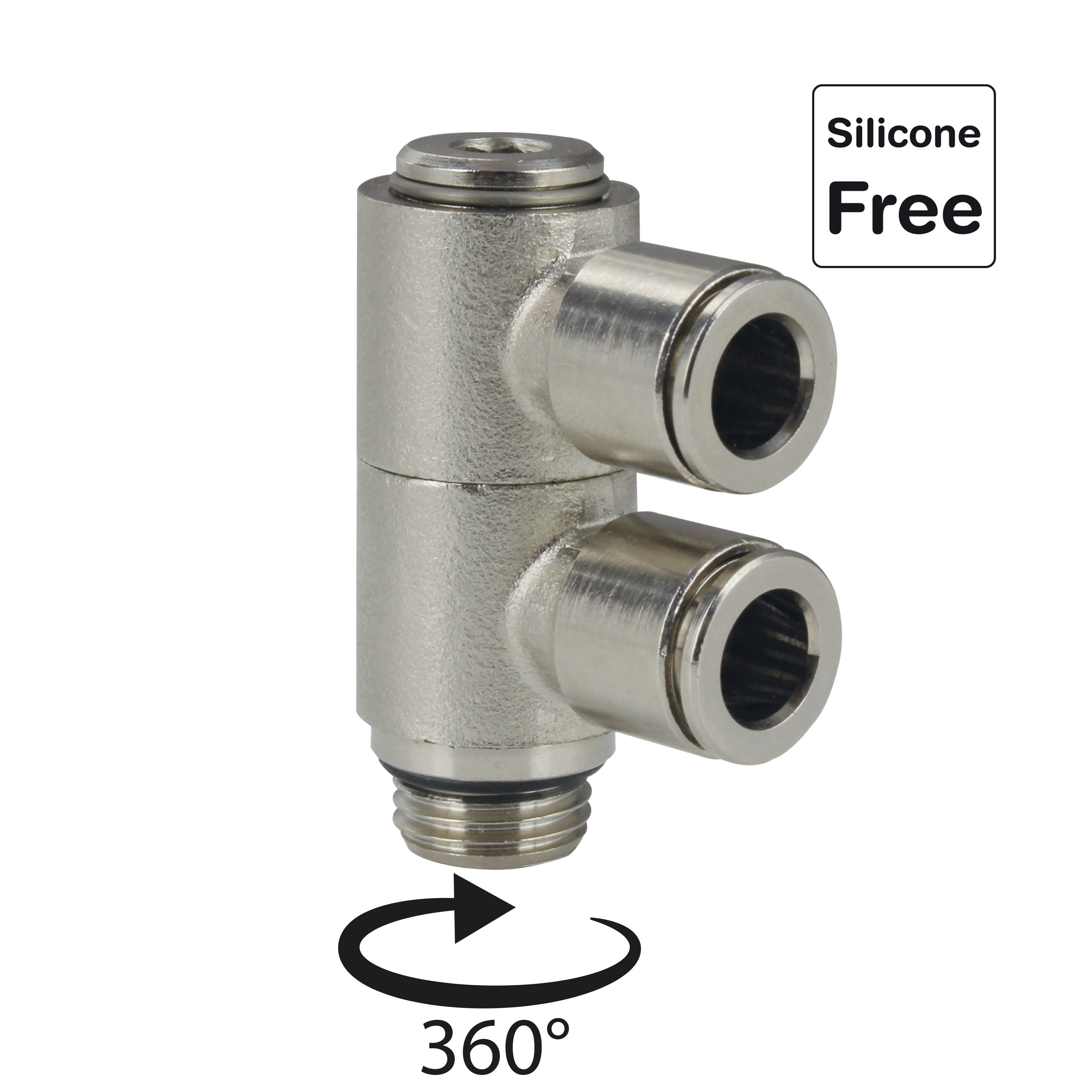 Equerre mâle double, tournante, cyl. avec O-Ring et clé hexagonale, laiton nickelé, raccord instantané Push-In, Trigress Armaturen AG