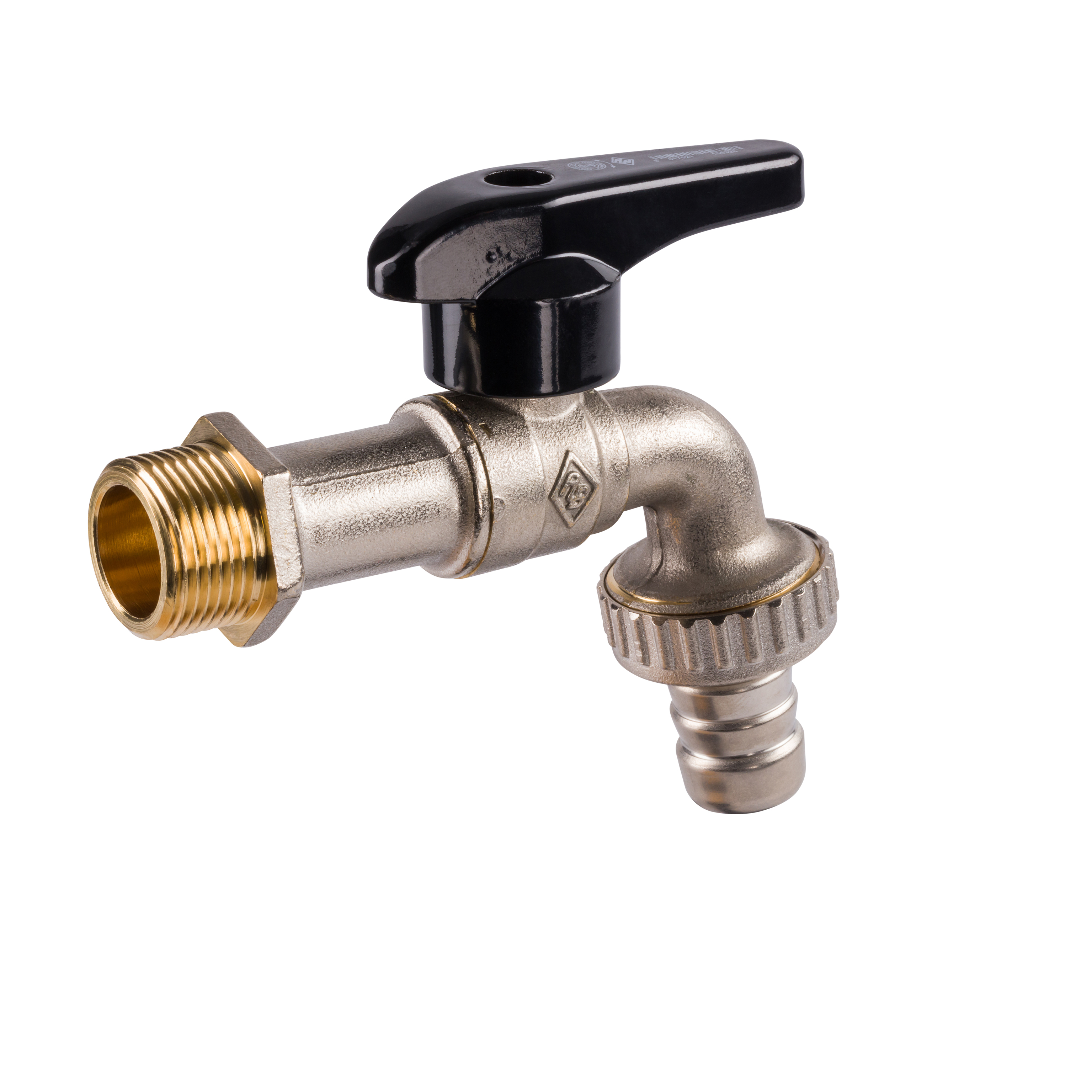 Fassentleerungshahn Aussengewinde für Flüssigkeiten und schwarzem Griff