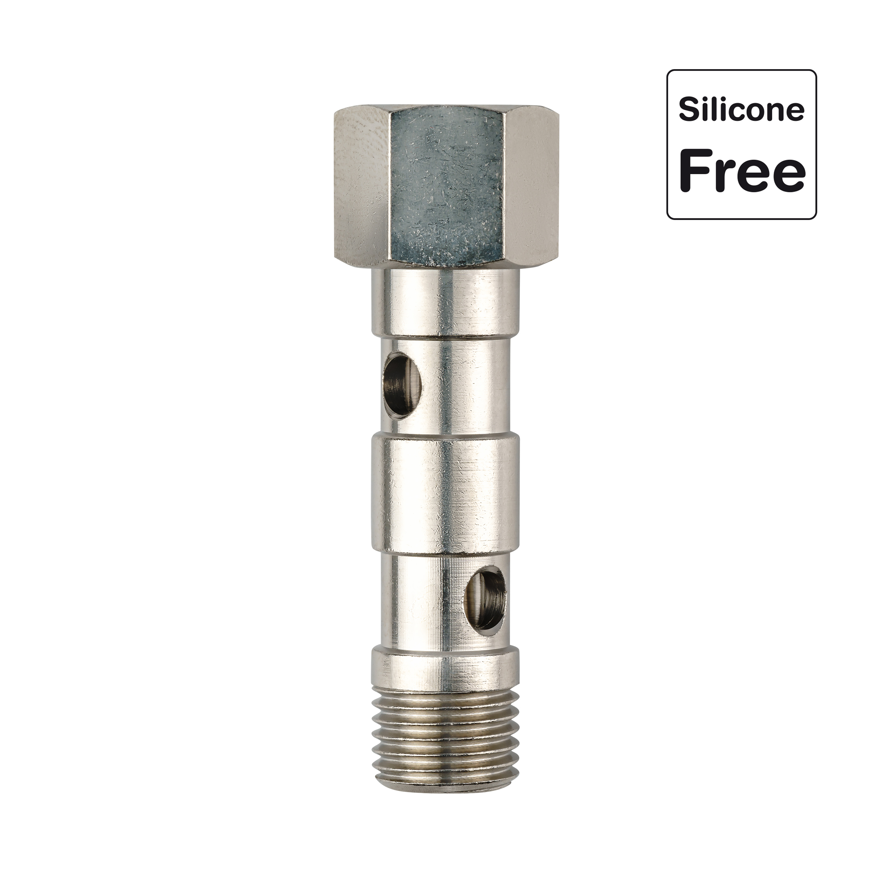 Zweifache Hohlschraube verkettbar, Messing vernickelt, Steckverschraubung Push-In, Trigress Armaturen AG