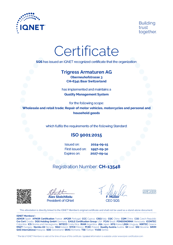 IQ-Neet Certificate Trigress Armaturen AG- ISO 9001:2015