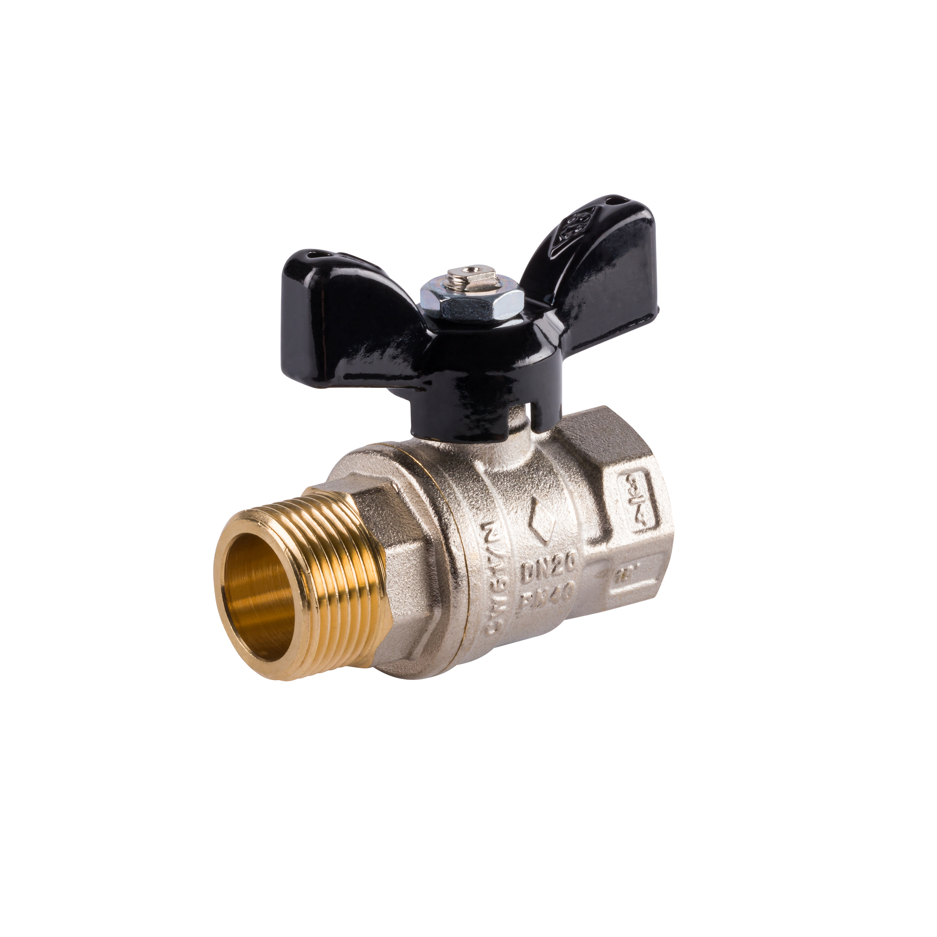 2/2-Wege Kugelhahn, 1/2" – 1", Messing vernickelt, Aluminium Flügelgriff, RB 1521, Trigress Armaturen AG